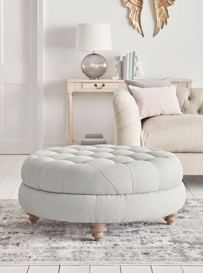 Margeaux Round Ottoman - Ash Linen Cotton Blend