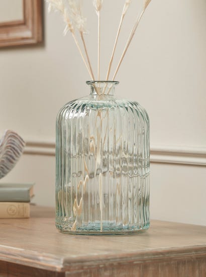 Fluted Recycled Glass Bottle Vase