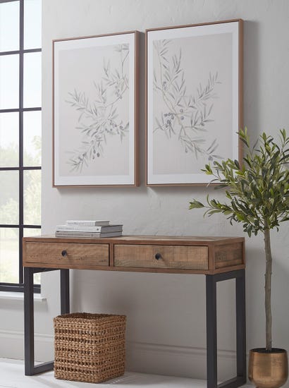 Two Framed Olive Canvases