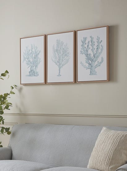 Three Framed Coral Canvases