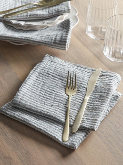 Four Cotton Napkins - Blue Stripe