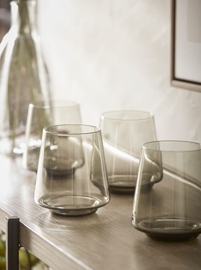 Four Smoke Glass Tumblers