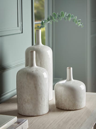 Three Glazed Vases - White