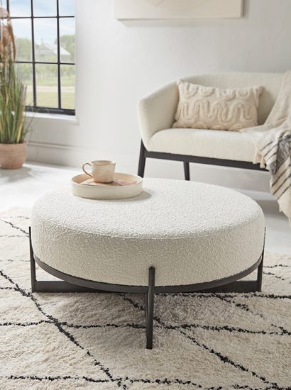 Round Boucle Footstool - Large