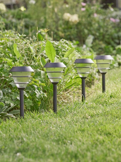 Four Solar Tiered Stake Lights