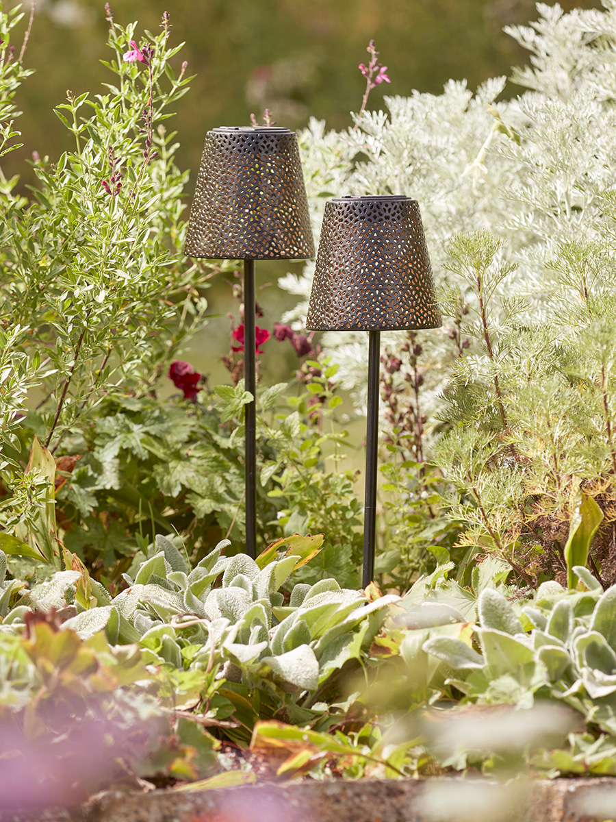 Product photograph of Two Solar Filigree Stake Lights from Cox and Cox