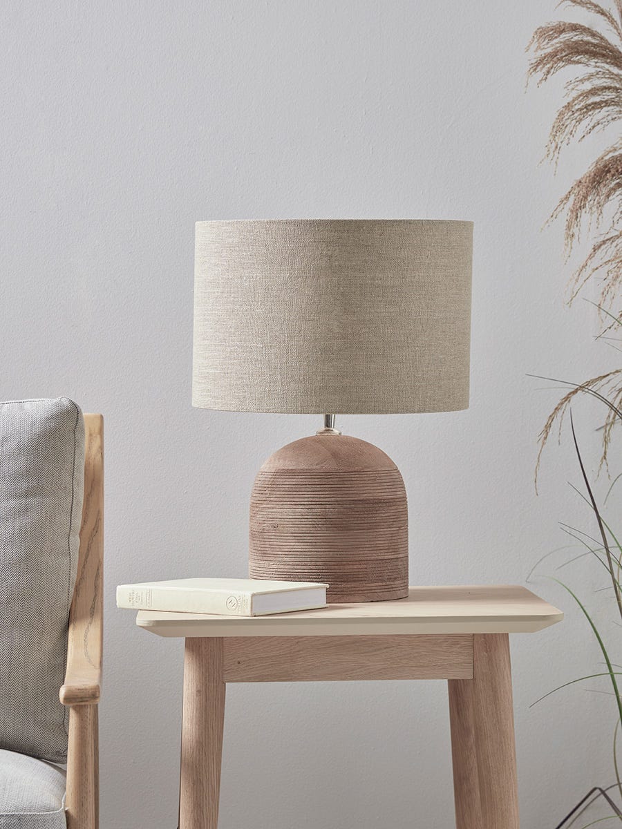 Product photograph of Ribbed Mango Wood Table Lamp - Natural from Cox and Cox