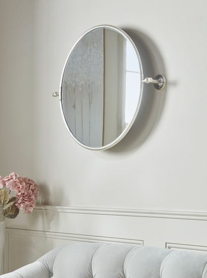 French Round Wall Mirror - Antique Silver