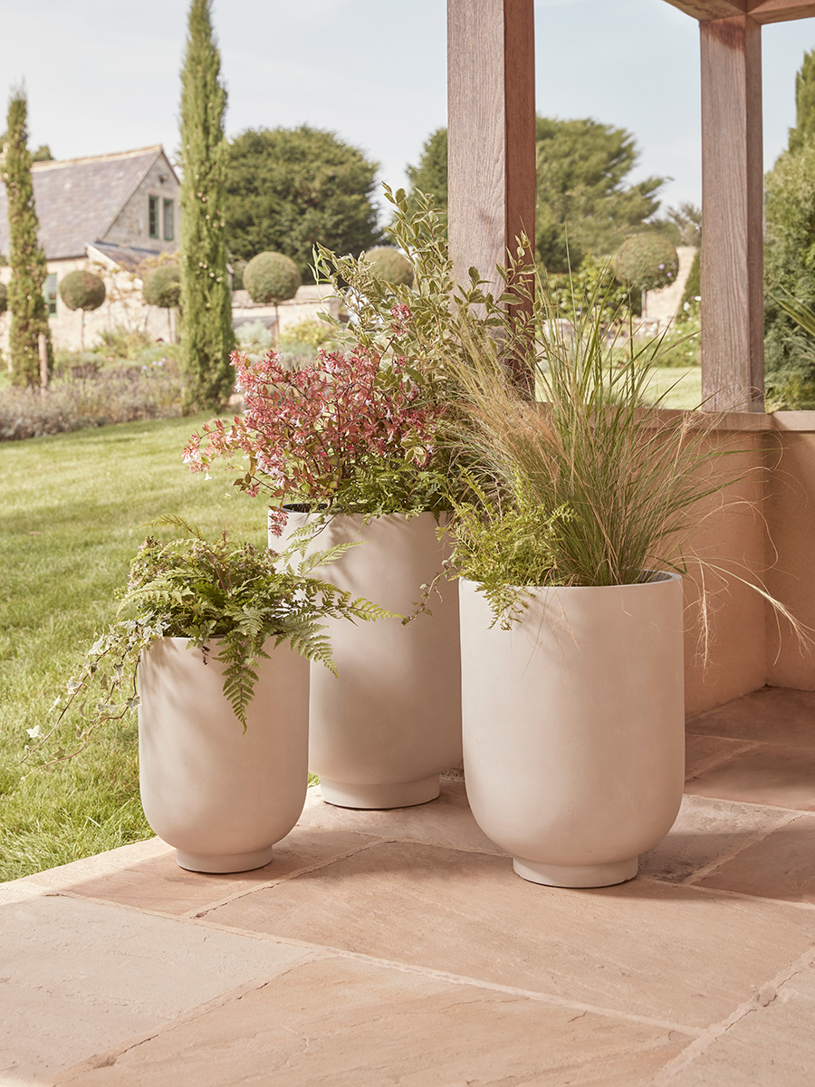 Product photograph of Three Handmade Footed Column Planters - Oat from Cox and Cox