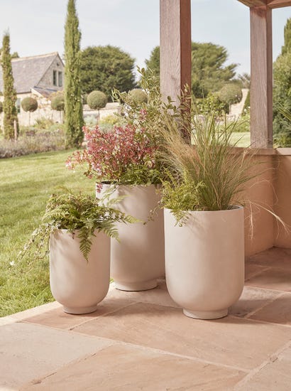 Three Handmade Footed Column Planters - Oat