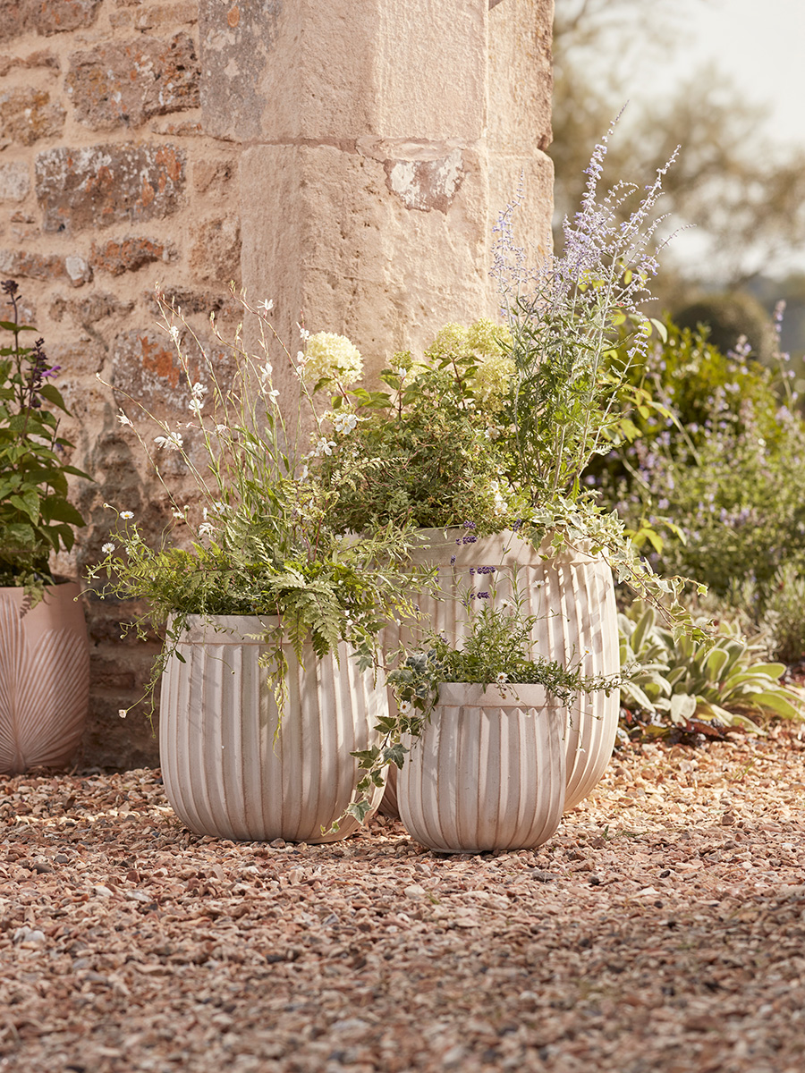 Product photograph of Three Handmade Fluted Planters - Off-white from Cox and Cox