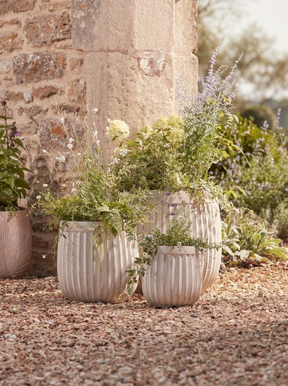 Three Handmade Fluted Planters - Off-White