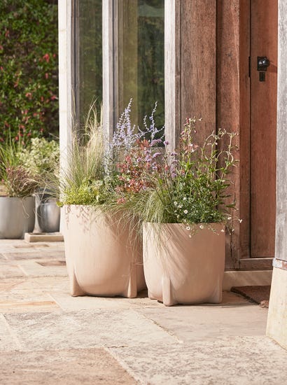 Two Handmade Footed Planters - Warm Sand