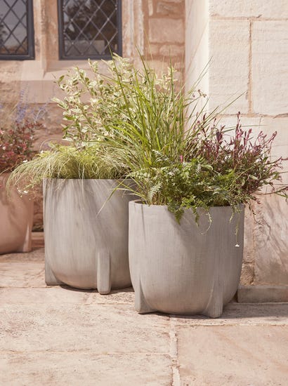 Two Handmade Footed Planters - Grey