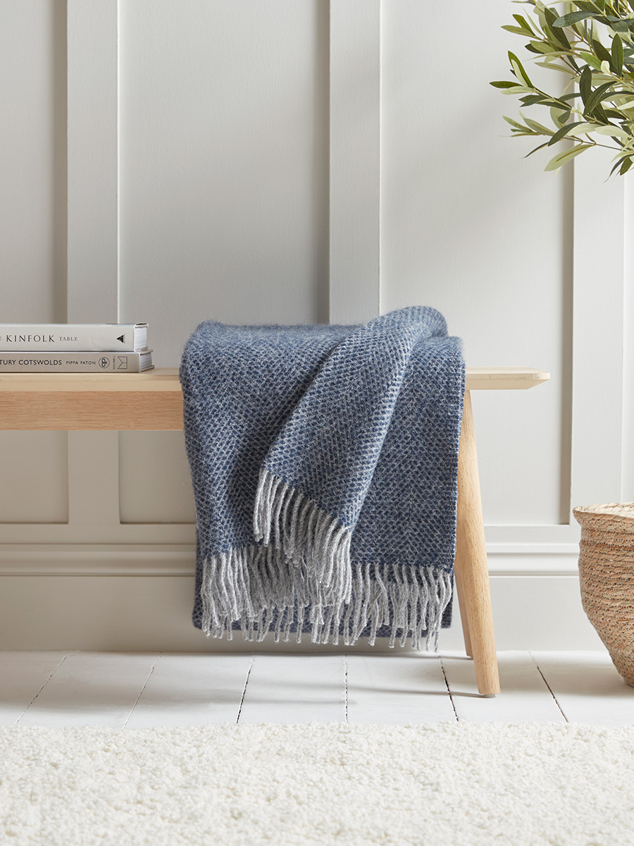 Product photograph of Soft Wool Large Throw - Blue Grey from Cox and Cox