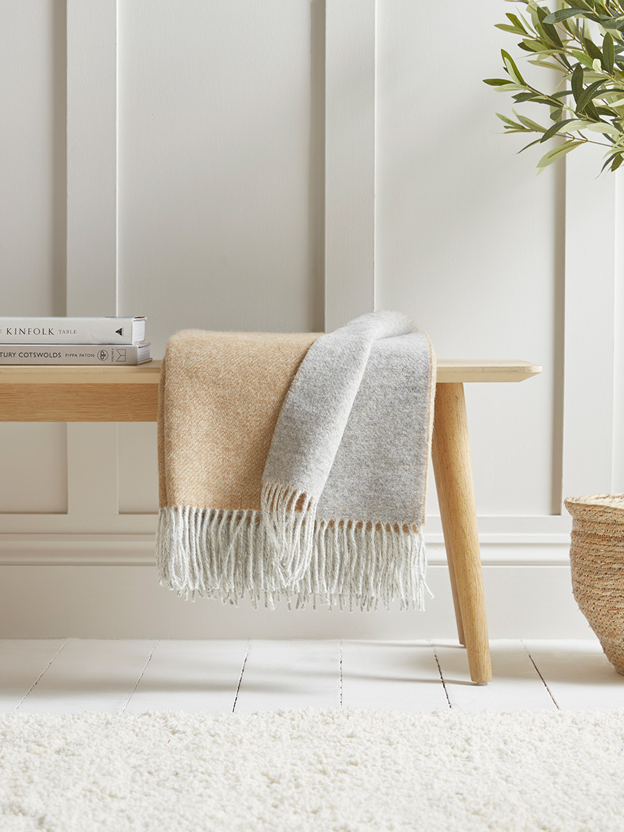 Soft Wool Reversible Throw Mustard Grey