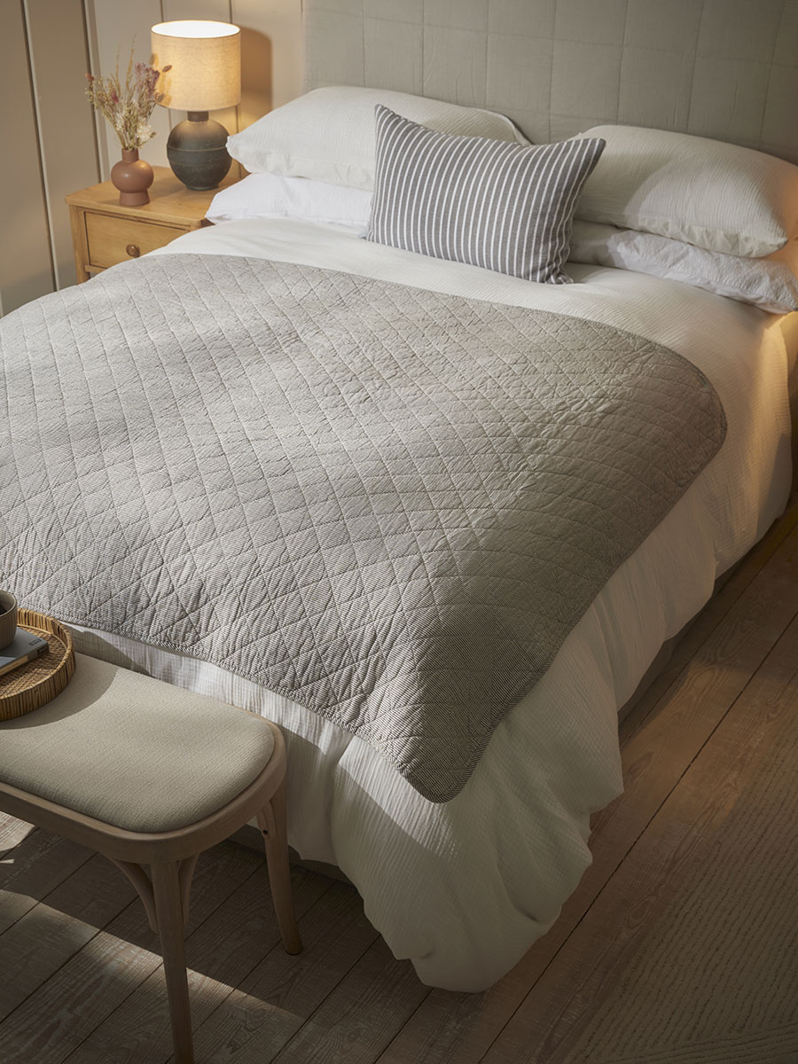 Product photograph of Cotton Black White Quilted Throw from Cox and Cox.