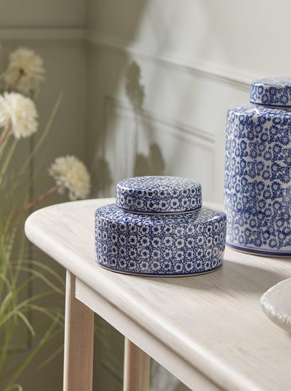 Blue & White Floral Storage Pot