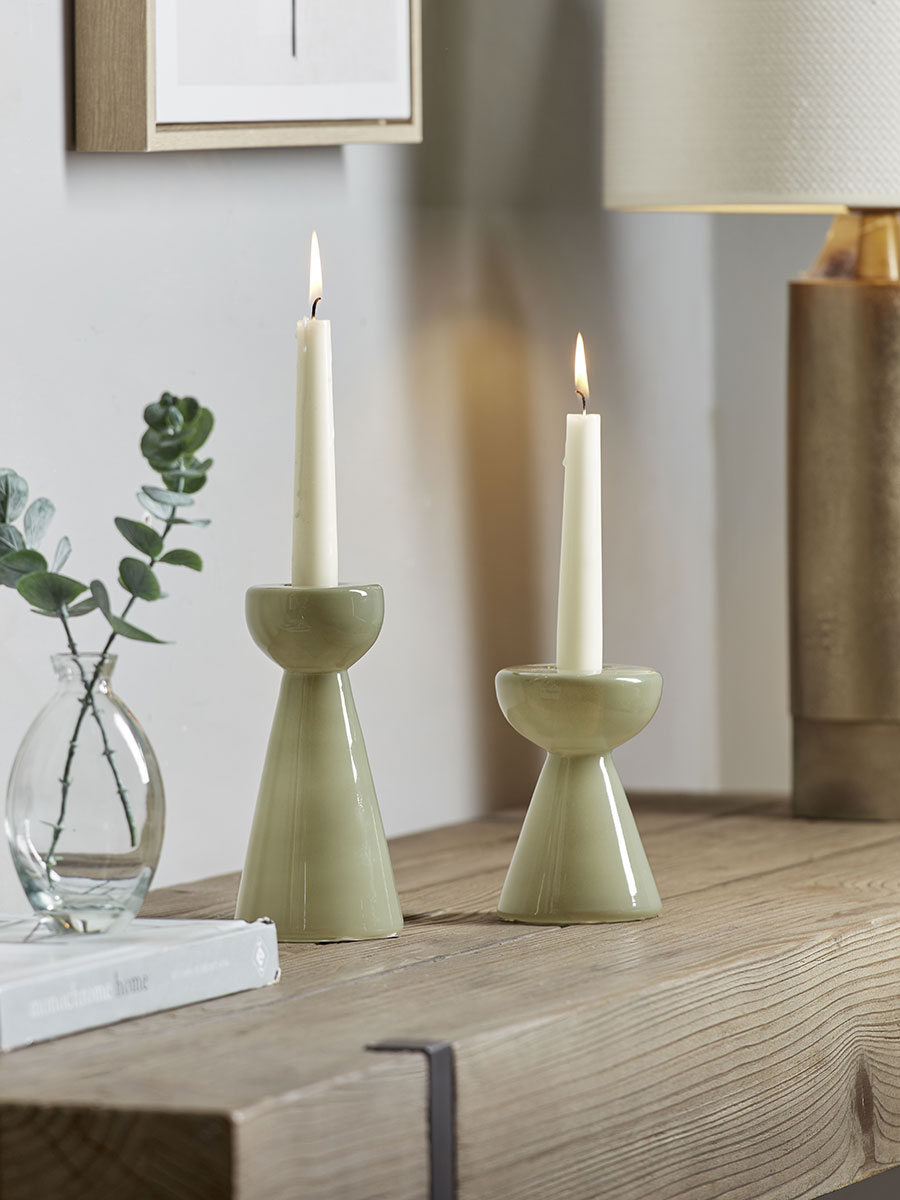 Product photograph of Sage Glass Candle Holder - Large from Cox and Cox