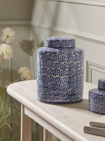 Blue & White Patterned Storage Pot