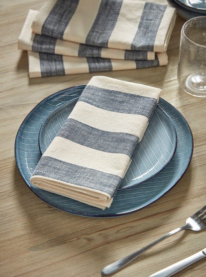 Four Cotton Napkins - Nautical Stripe