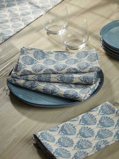 Four Cotton Napkins - Swedish Blue Print