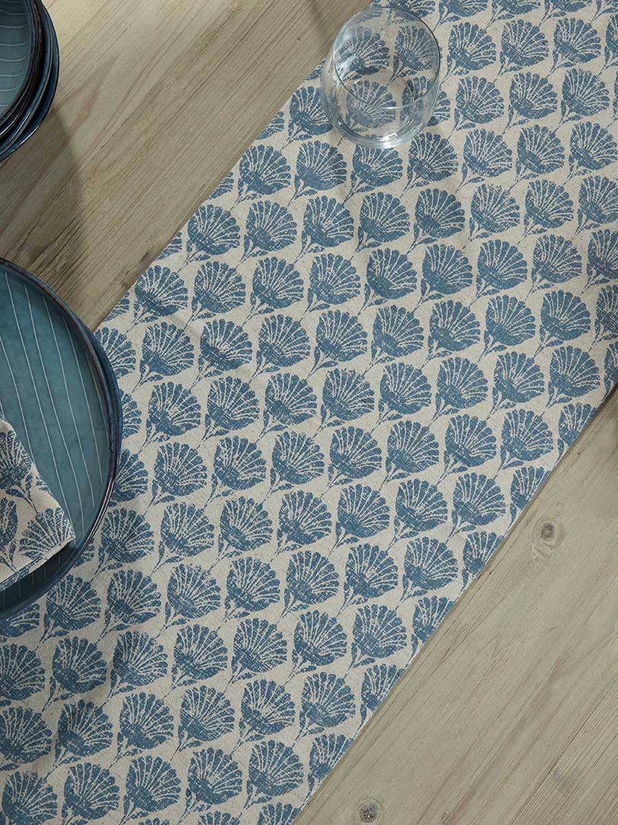 Product photograph of Cotton Table Runner - Swedish Blue Print from Cox and Cox.
