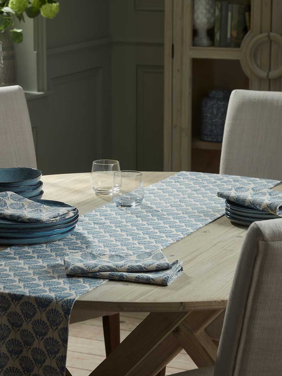 Product photograph of Cotton Table Runner - Swedish Blue Print from Cox and Cox
