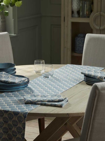 Cotton Table Runner - Swedish Blue Print