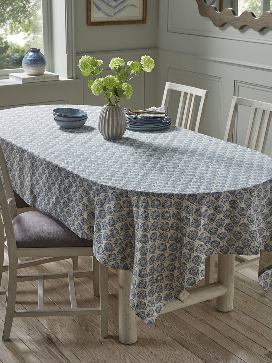 Product photograph of Cotton Tablecloth - Swedish Blue Print from Cox and Cox