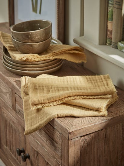 Four Waffle Napkins - Ochre