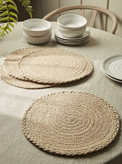 Four Braided Jute Placemats - Natural