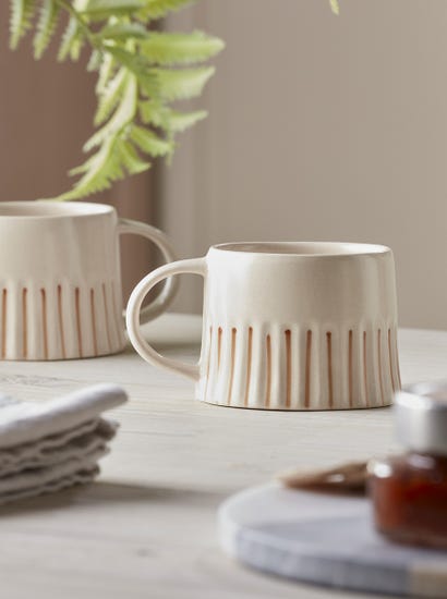 Two Fluted Striped Mugs - Cinnamon