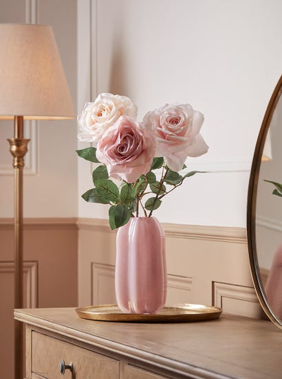 Three Sumptuous Faux Rose Stems - Blush Mix