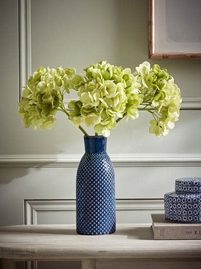 Three Faux Hydrangea Stems - Green