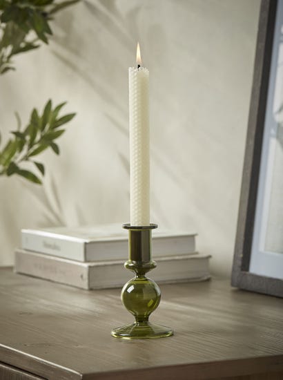 Olive Glass Dinner Candle Holder - Small