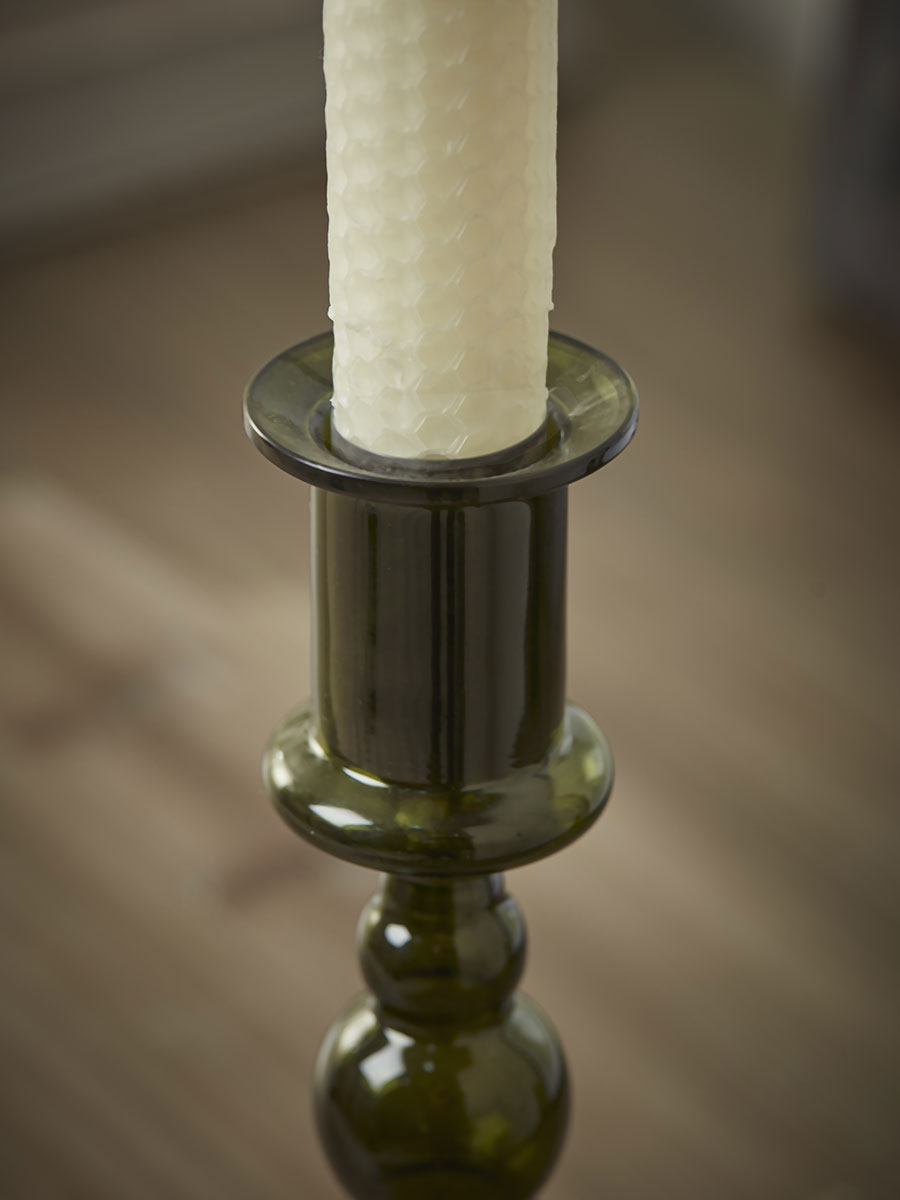 Product photograph of Olive Glass Dinner Candle Holder - Large from Cox and Cox.