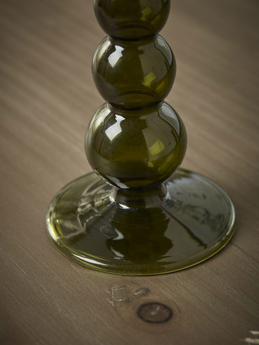 Product photograph of Olive Glass Dinner Candle Holder - Large from Cox and Cox.