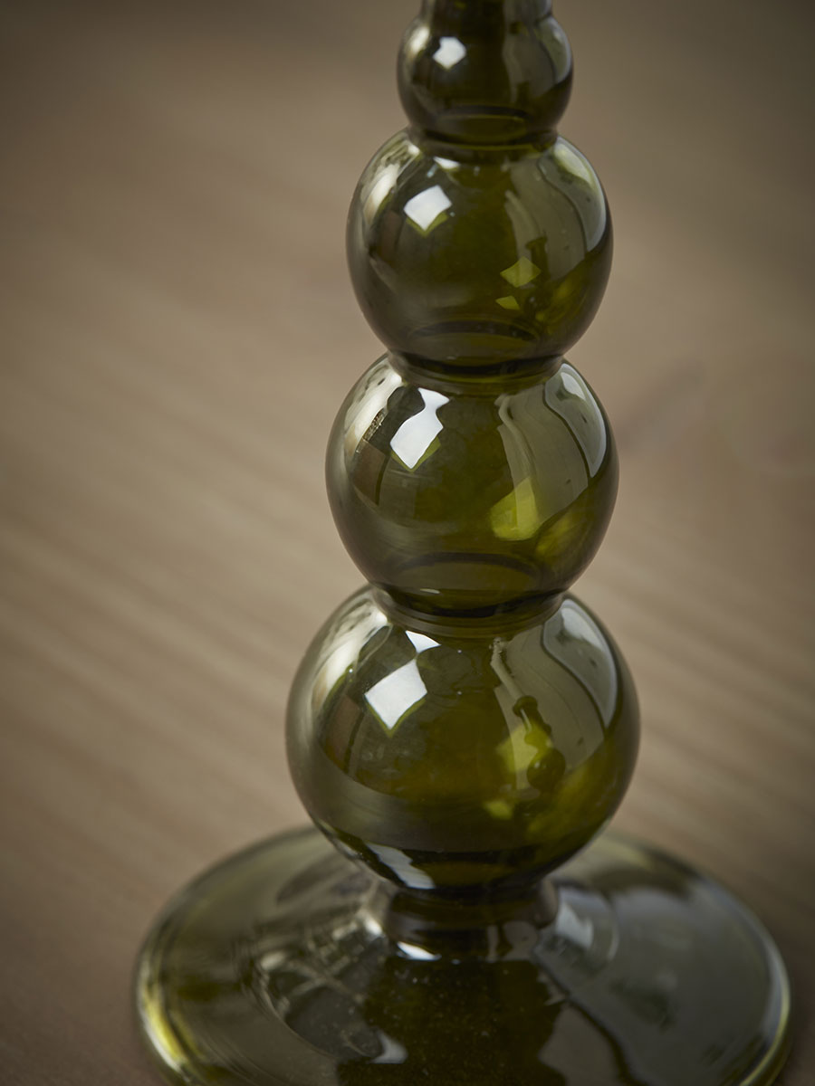 Product photograph of Olive Glass Dinner Candle Holder - Large from Cox and Cox.