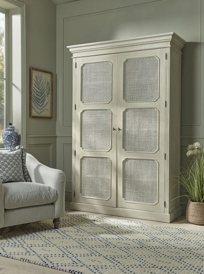 White Rattan Display Cabinet