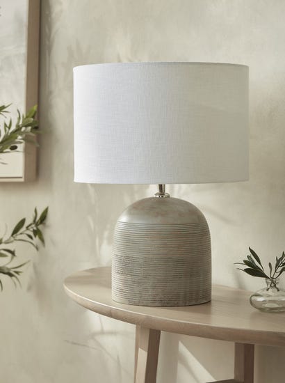 Ribbed Mango Wood Table lamp - White