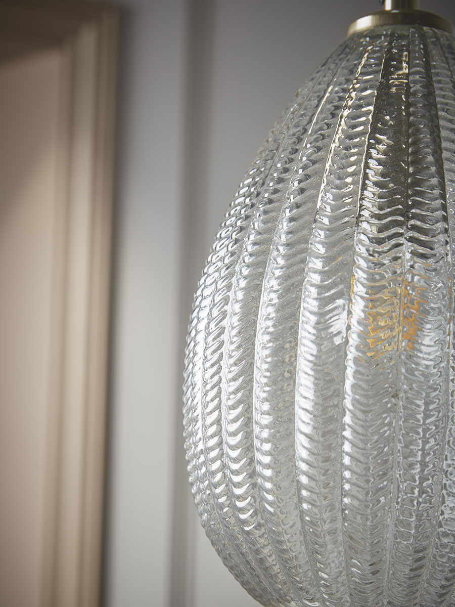 Product photograph of Herringbone Glass Pendant - Droplet from Cox and Cox.