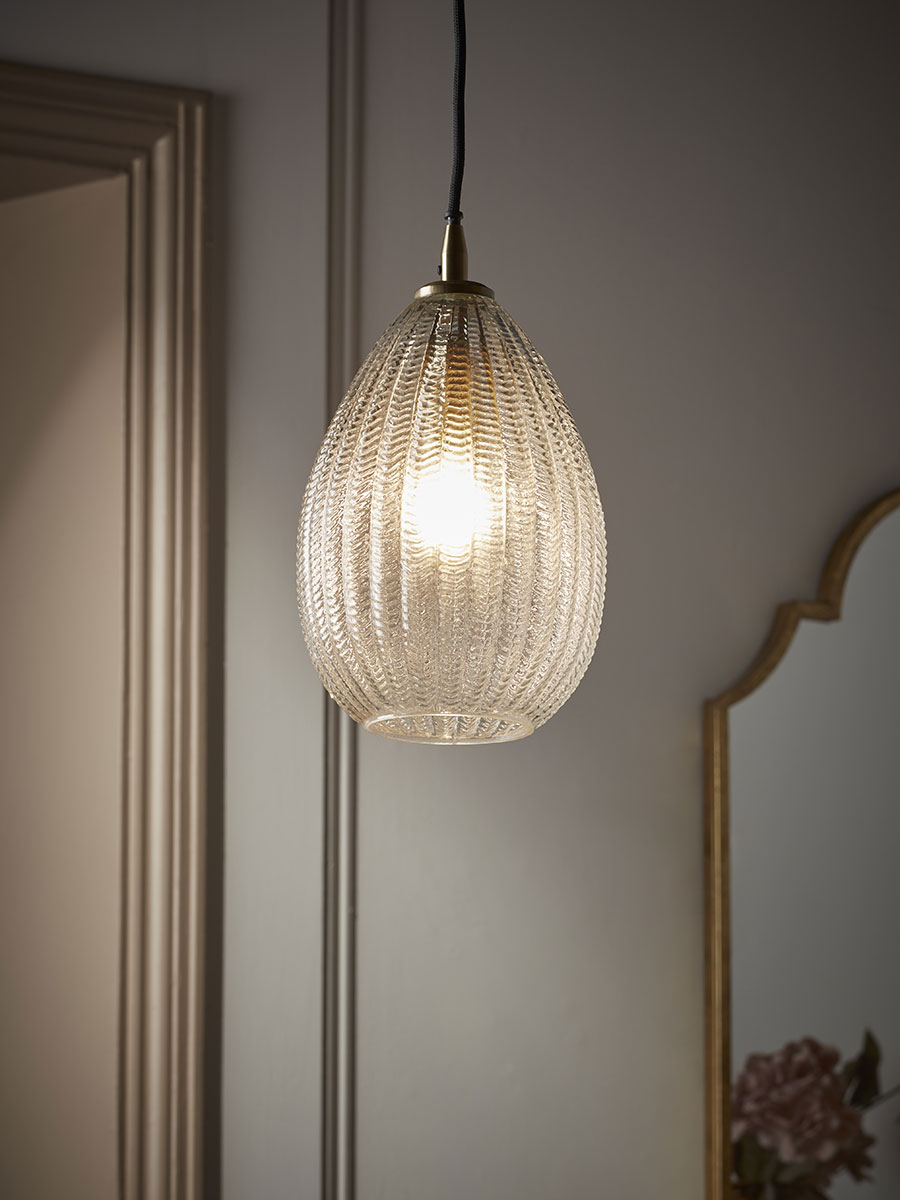 Product photograph of Herringbone Glass Pendant - Droplet from Cox and Cox.