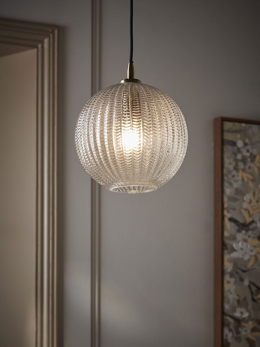 Product photograph of Herringbone Glass Pendant - Round from Cox and Cox.