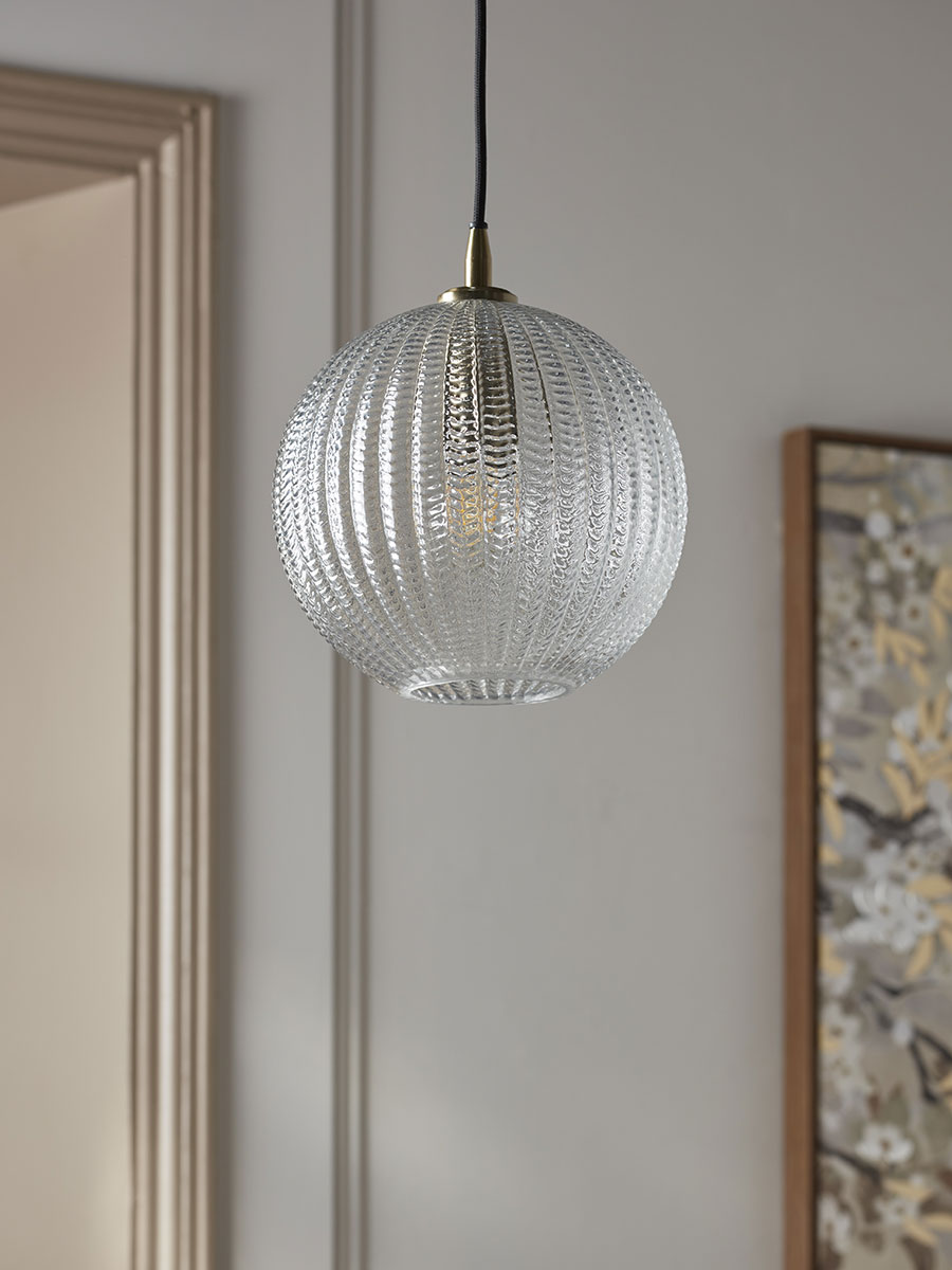 Product photograph of Herringbone Glass Pendant - Round from Cox and Cox