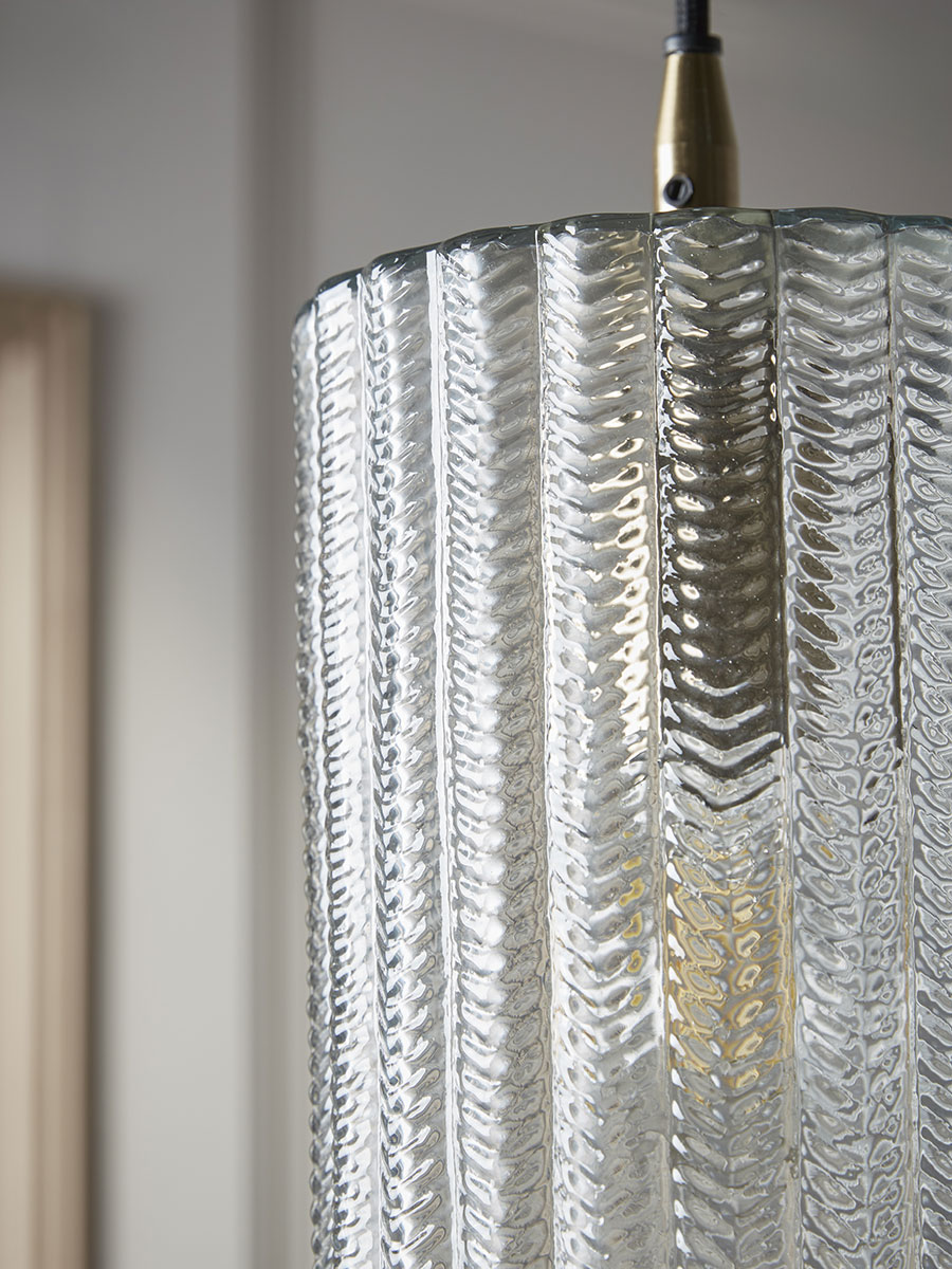 Product photograph of Herringbone Glass Pendant - Column from Cox and Cox.