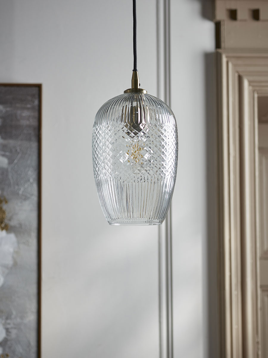 Product photograph of Diamond Glass Pendant - Droplet from Cox and Cox