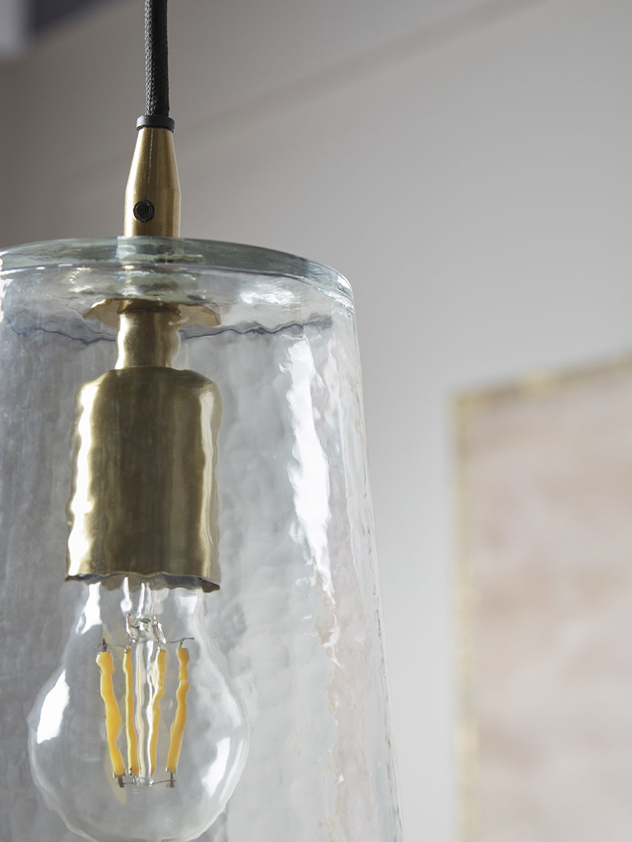 Product photograph of Hammered Glass Cone Pendant from Cox and Cox.