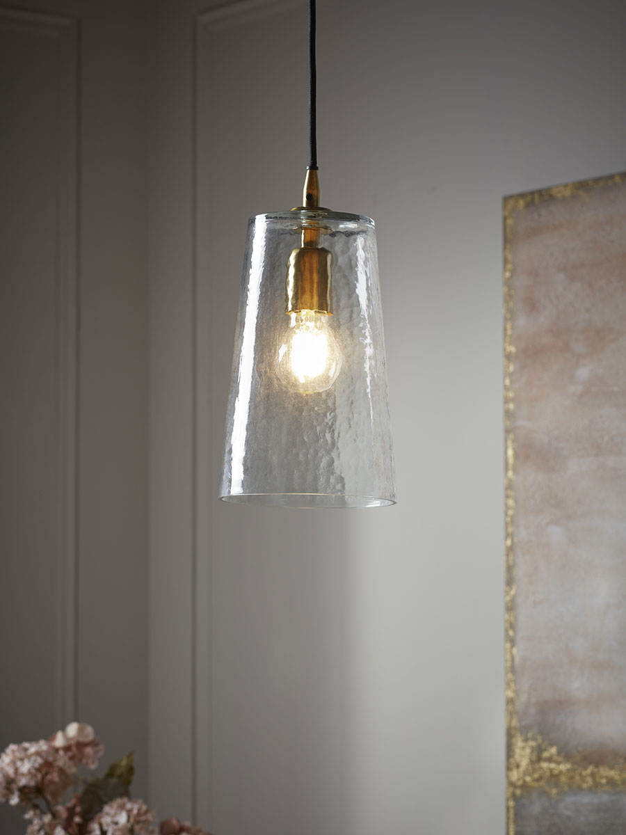 Product photograph of Hammered Glass Cone Pendant from Cox and Cox.