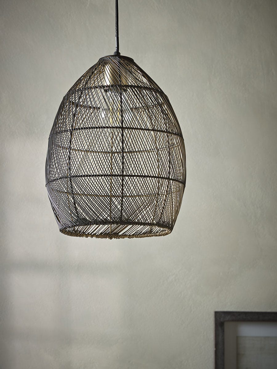Product photograph of Black Metal Woven Pendant from Cox and Cox